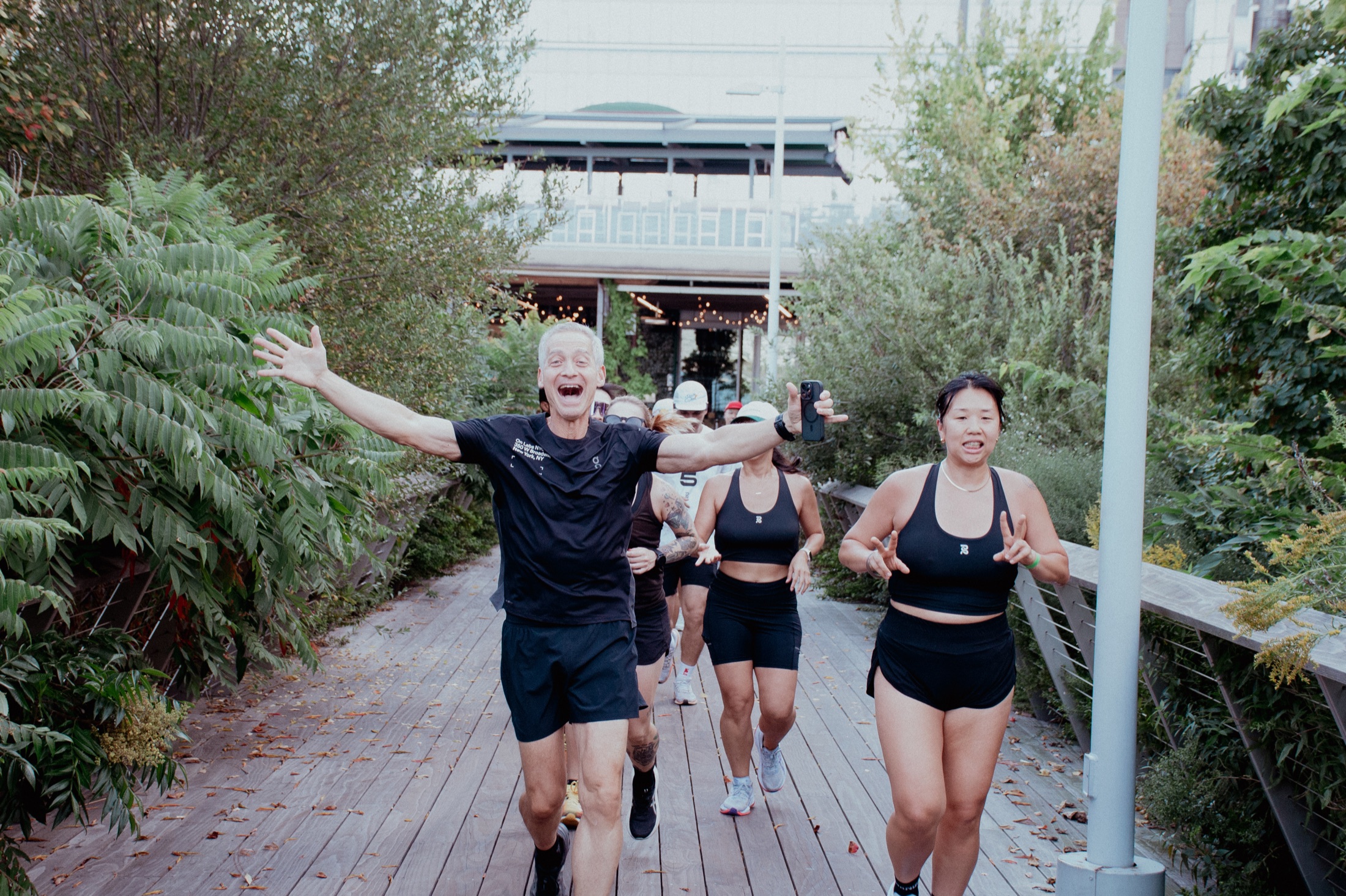 Runners celebrating together during a New York City run